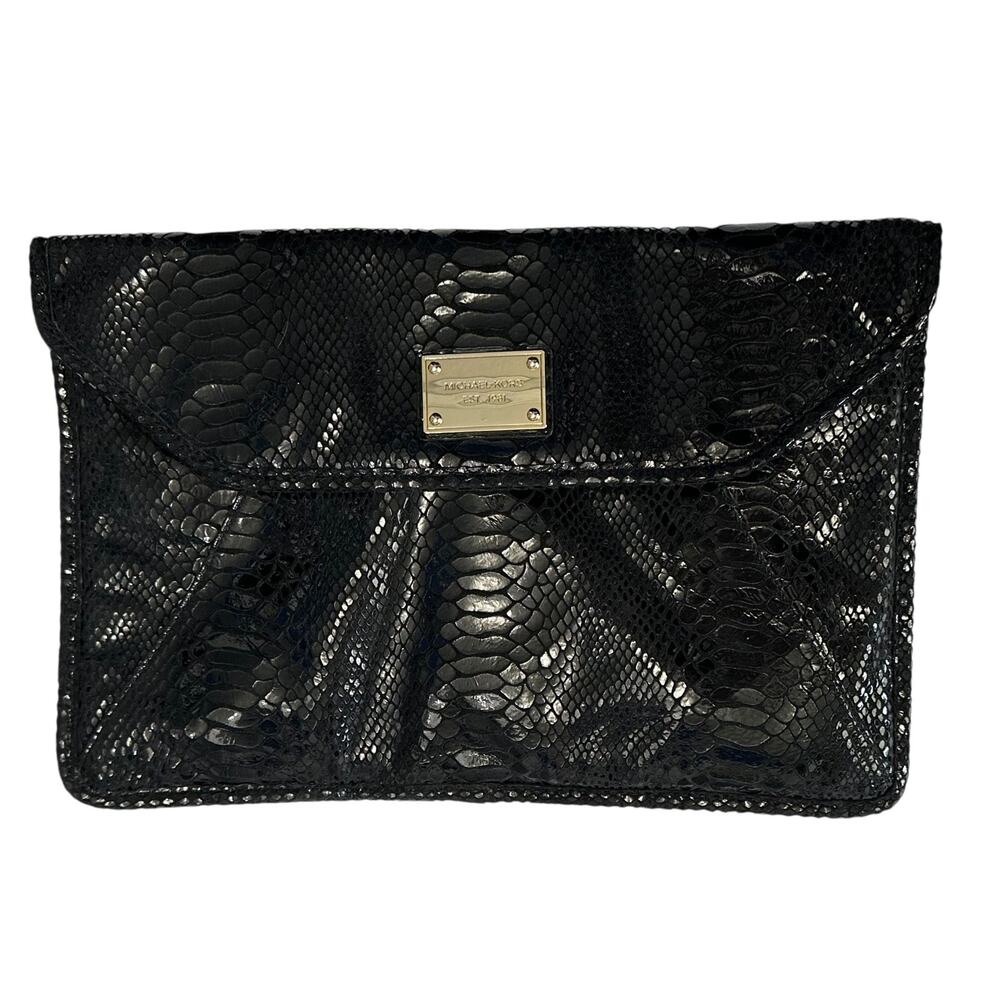 2/$15 Michael Kors Large Envelope Clutch MacBook Air Sleeve Black Python - Picture 2 of 8